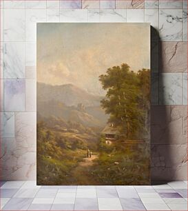 Πίνακας, Landscape with a mountain road and castle ruins, K. Hermann