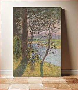 Πίνακας, Landscape with a river and cattle watering by Ferdinand Katona