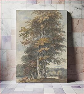 Πίνακας, Landscape with beech trees and man driving cattle and sheep