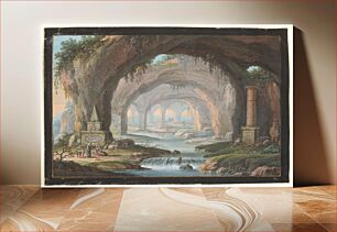 Πίνακας, Landscape with pierced caves, grave monuments, a river and figures by Barbara Regina Dietzsch