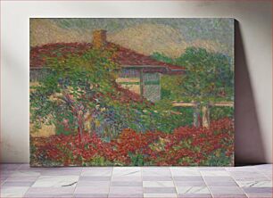 Πίνακας, (Landscape with Red Roof Building) by Carl Newman