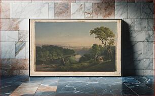 Πίνακας, [Landscape with river and two people on a country road]