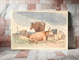 Πίνακας, Landscape with three lying and three standing cows by Johan Thomas Lundbye