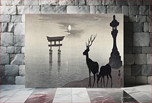 Πίνακας, Landscape with Torii and deer (1900–1910) by Ohara Koson