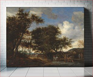 Πίνακας, Landscape with travelers watering their horses by Salomon Van Ruysdael