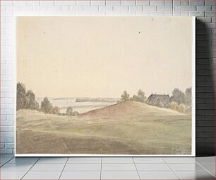 Πίνακας, Landscape with water in the background and house t.h. by Martinus Rørbye