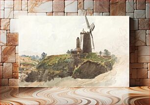 Πίνακας, Landscape with Windmill (1811–1869), vintage illustration by Thomas Creswick