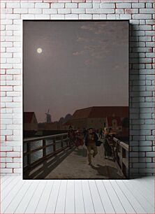 Πίνακας, Langebro, Copenhagen, in the Moonlight with Running Figures by C.W. Eckersberg