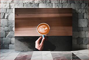 Πίνακας, Latte Art on Wooden Table Latte Art σε ξύλινο τραπέζι