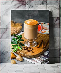Πίνακας, Latte with Cinnamon and Coffee Beans Latte με κανέλα και κόκκους καφέ