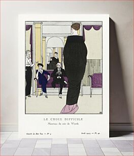 Πίνακας, Le Choix Difficile: Manteau du soir de Worth (1914) fashion by Bernard Boutet de Monvel from Gazette du Bon Ton