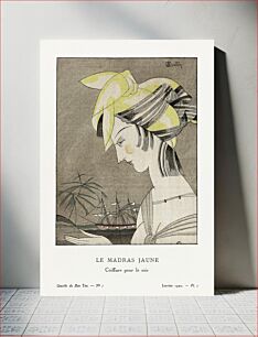 Πίνακας, Le madras jaune, coiffure pour le soir (1920) by Charles Martin, published in Gazette du Bon Ton. Origi