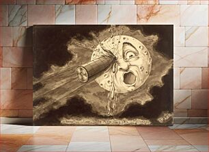 Πίνακας, "Le voyage dans la lune, en plein dans l'œil!!" (1902), a drawing by Georges Méliès of the vessel landing in the moon's eye in the film Le voyage dans la lune