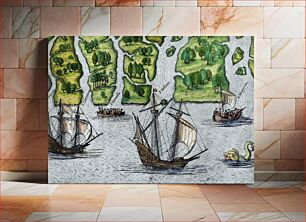 Πίνακας, Leaving the River of May, the French discover two other rivers ; Six other rivers discovered by the French illustration from Grand voyages (1596) by