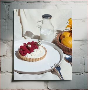 Πίνακας, Lemon and Raspberry Tart with Milk Τάρτα λεμονιού και βατόμουρου με γάλα