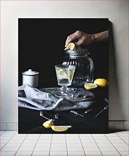 Πίνακας, Lemon in Water Glass Still Life Λεμόνι σε Νερό Ποτήρι Νεκρή φύση