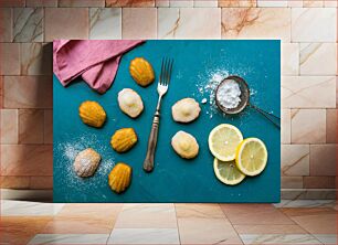 Πίνακας, Lemon Madeleines with Powdered Sugar Μαντλέν λεμόνι με ζάχαρη άχνη