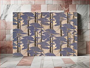 Πίνακας, Length of textile printed in the Arts & Crafts style, with a full moon seen through pine trees, reflecting the influence of Japanese design