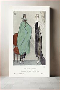 Πίνακας, Les deux soeurs / Manteau et robe pour le soir, de Beer (1920) by Mario Simon, published in Gazette du Bon Ton