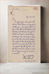 Πίνακας, Letter addressed "Sir" (presumably Mathew Brady) from Daniel Scott Lamont
