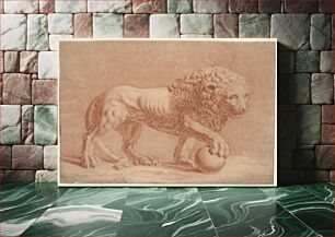 Πίνακας, Lion, facing right, with right forepaw on globe by Isaac Taylor