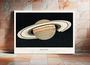 Πίνακας, Lithograph Saturne printed in 1877, by F. Meheux, an antique representation of the planet saturn
