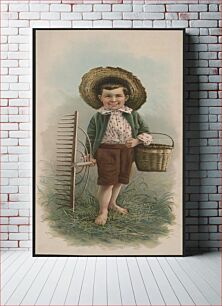 Πίνακας, [Little boy with straw hat, basket, and rake]