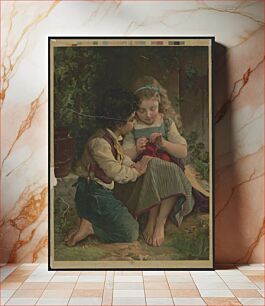 Πίνακας, [Little girl seated and knitting with boy kneeling at her side watching]