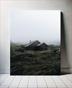 Πίνακας, Lonely Cabin in Foggy Landscape Μοναχική καμπίνα σε ομιχλώδες τοπίο