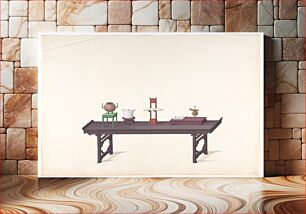 Πίνακας, Long, Low Purple Lacquer Table with Objects