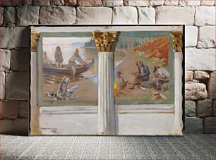 Πίνακας, Lönnrot ja runonlaulajat, luonnos helsingin yliopiston juhlasalin seinämaalaukseksi, 1912, by Akseli Gallen-Kallela