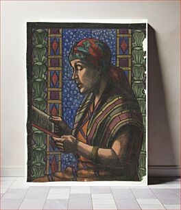 Πίνακας, Lukeva nainen, luonnos lasimaalaukseen, 1930, Juho Rissanen