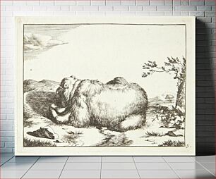 Πίνακας, Lying bear, seen in profile, drinking from a bowl by Marcus de Bye