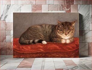 Πίνακας, Lying cat, Mosse, (1872-1873), vintage animal painting by Maria Wiik