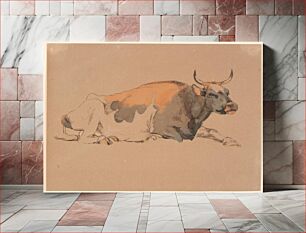 Πίνακας, Lying red and black mottled cow by Johan Thomas Lundbye