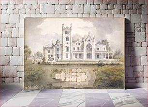 Πίνακας, Lyndhurst for George Merritt, Tarrytown, New York (west rear elevation and plan) by Alexander Jackson Davis