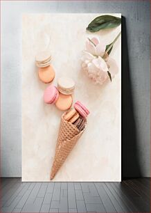 Πίνακας, Macarons in Ice Cream Cone and Peony Μακαρόν σε χωνάκι παγωτού και παιώνια