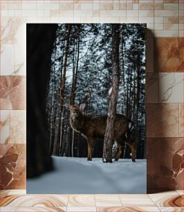 Πίνακας, Majestic Deer in Winter Forest Μεγαλοπρεπές ελάφι στο χειμερινό δάσος