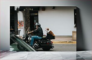 Πίνακας, Man and Dog on Motorcycle Άνδρας και σκύλος στη μοτοσυκλέτα