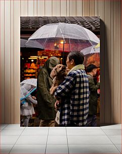 Πίνακας, Man and Dog Under Umbrella in Rain Άνθρωπος και σκύλος κάτω από την ομπρέλα στη βροχή