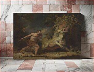 Πίνακας, Man attacking a monster