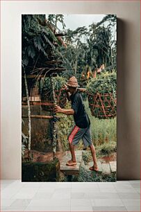 Πίνακας, Man Carrying Baskets in Lush Jungle Άνδρας που κουβαλάει καλάθια στην καταπράσινη ζούγκλα