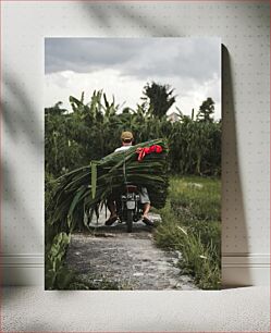 Πίνακας, Man carrying palm leaves on motorcycle Άνδρας που κουβαλά φύλλα φοίνικα στη μοτοσικλέτα