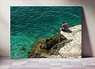 Πίνακας, Man Fishing on Rocky Shore Άνδρας που ψαρεύει στη βραχώδη ακτή