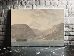 Πίνακας, Man of War Moored in Harbor, Mountains in the Background