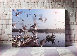 Πίνακας, Man on a Boat Amidst a Swarm of Birds Άνθρωπος σε βάρκα ανάμεσα σε ένα σμήνος πουλιών