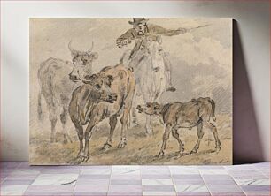 Πίνακας, Man on a horse hearding two cows and a calf