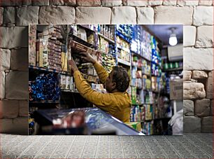 Πίνακας, Man Organizing Goods in a Grocery Store Άνδρας που οργανώνει αγαθά σε παντοπωλείο