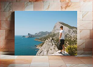 Πίνακας, Man Overlooking Mountain Landscape and Sea Άνθρωπος με θέα το ορεινό τοπίο και τη θάλασσα