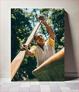 Πίνακας, Man Paddling a Canoe in Nature Άνδρας που κωπηλατεί με κανό στη φύση